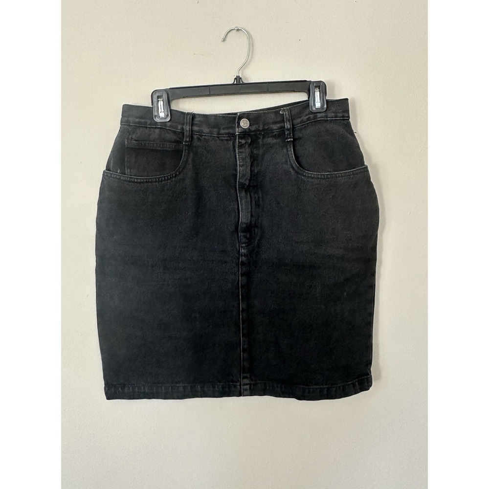 VTG 90s Bill Blass Deadstock-Like Denim Jeans‎ Skirt Women's Size 12 Black Punk
